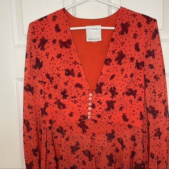 𝅺c/meo Collective Flowy Coral orange floral Long sleeve Blouse Small - Picture 2 of 8